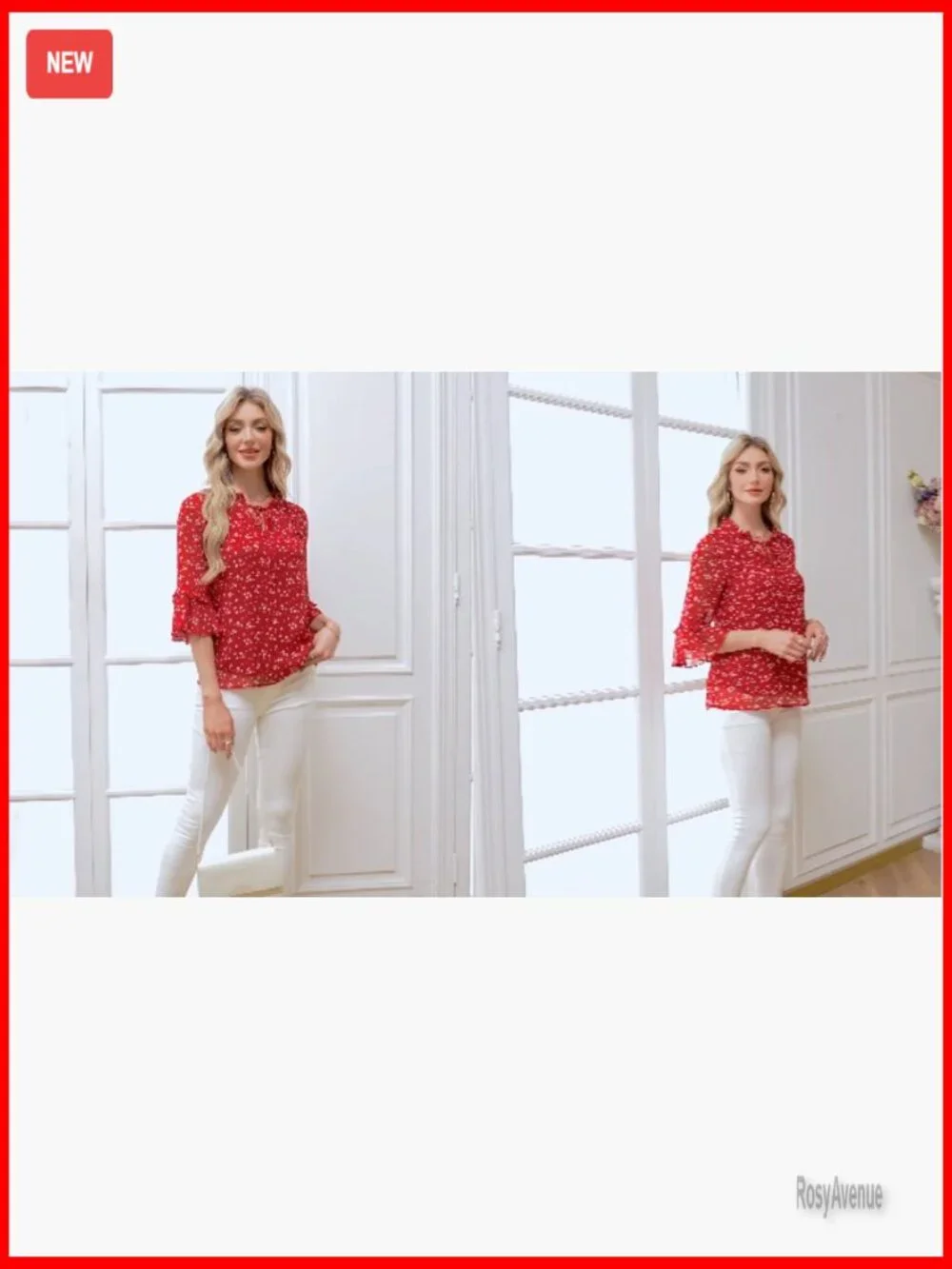 Elegant 3/4 Sleeve V-Neck Ruffle Blouse Tunics Work Shirt - Picture 7 of 7